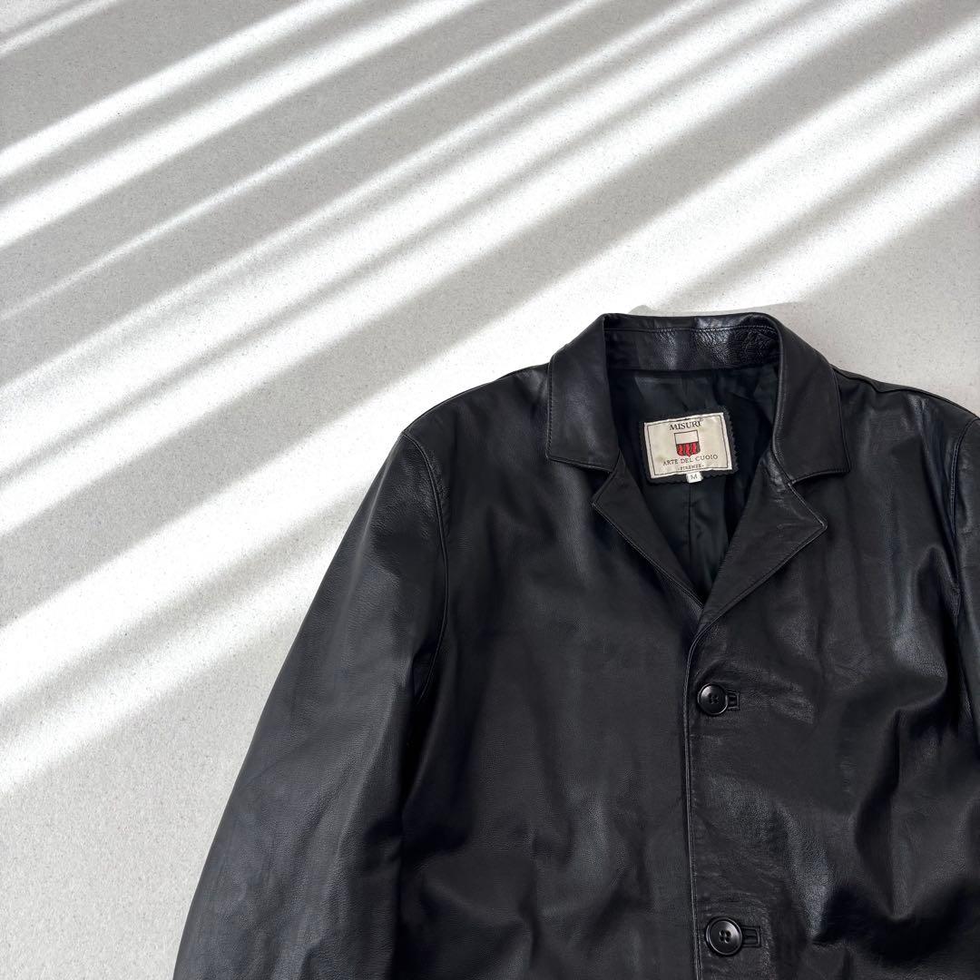 vintage leather car coat M 本革 イタリア製 黒