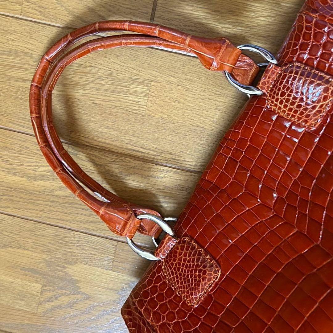 【希少】クロコダイル レザー ボストンバッグ シャイニング 加工　センター取り