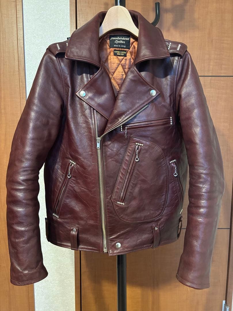 ファウンテンヘッドレザー　デルタ　Dポケダブルレザージャケット　36　茶　難あり