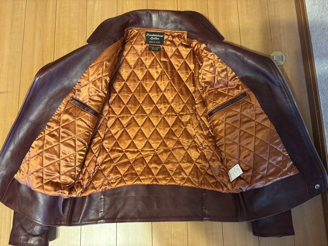 ファウンテンヘッドレザー　デルタ　Dポケダブルレザージャケット　36　茶　難あり