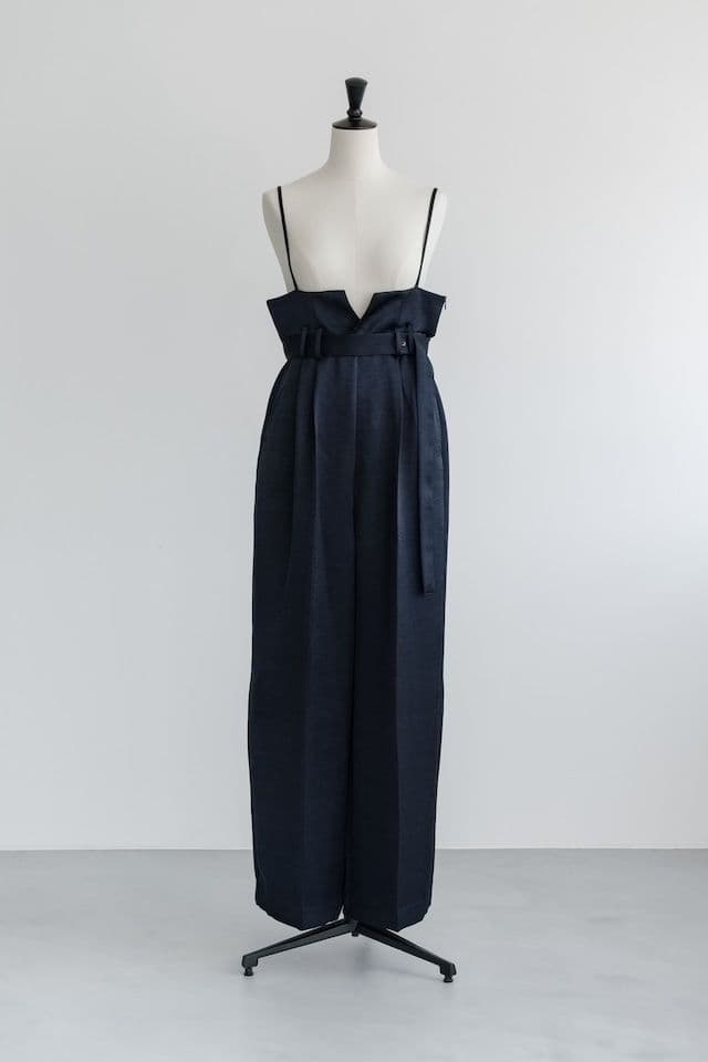 サロペット・オーバーオール・オールインワン roughlow otona satin wide salopette navy