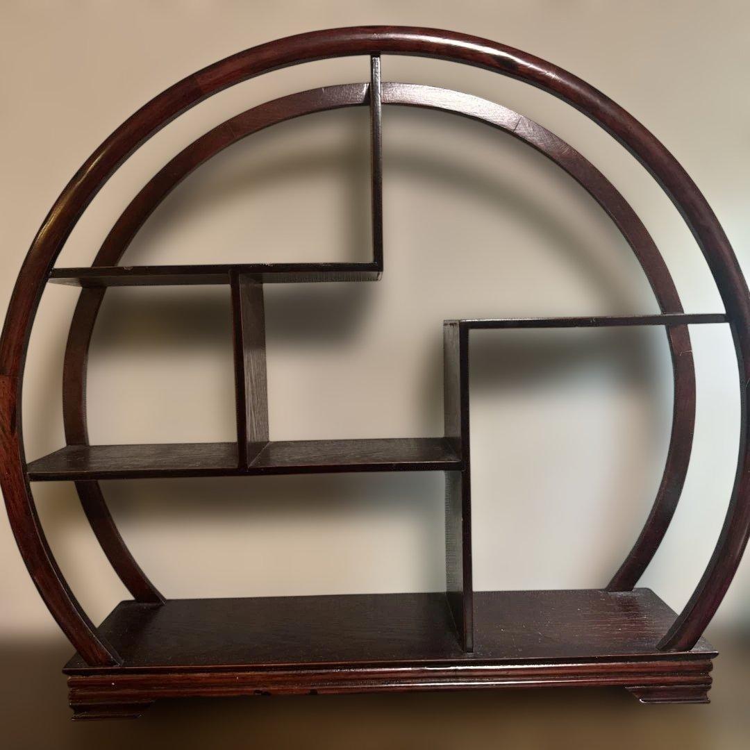 珍品棚 木製ラック 小物置き 飾り棚 花台 木製棚 丸型 卓上