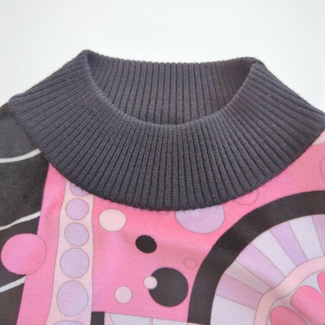 【美品】 レオナール ニット切替ベロアワンピース フラワーバスケット 42 XL