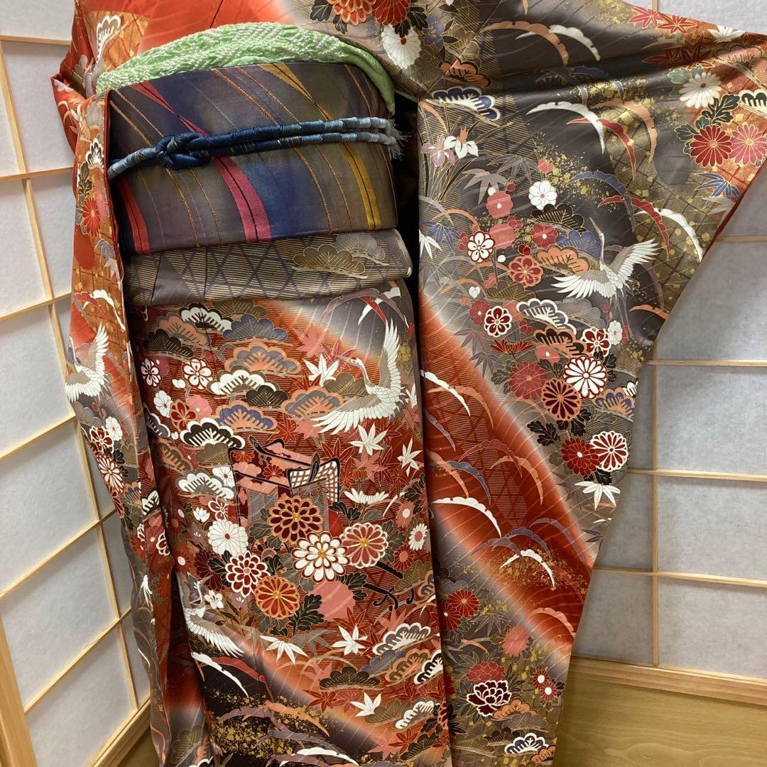 ルーム様［8457］振袖 美品 セット 御所車 刺繍 成人式 卒業式 正絹着物袷