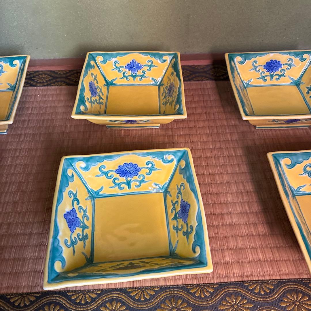 向付け　永楽写し　６客　黄交趾　刺身皿