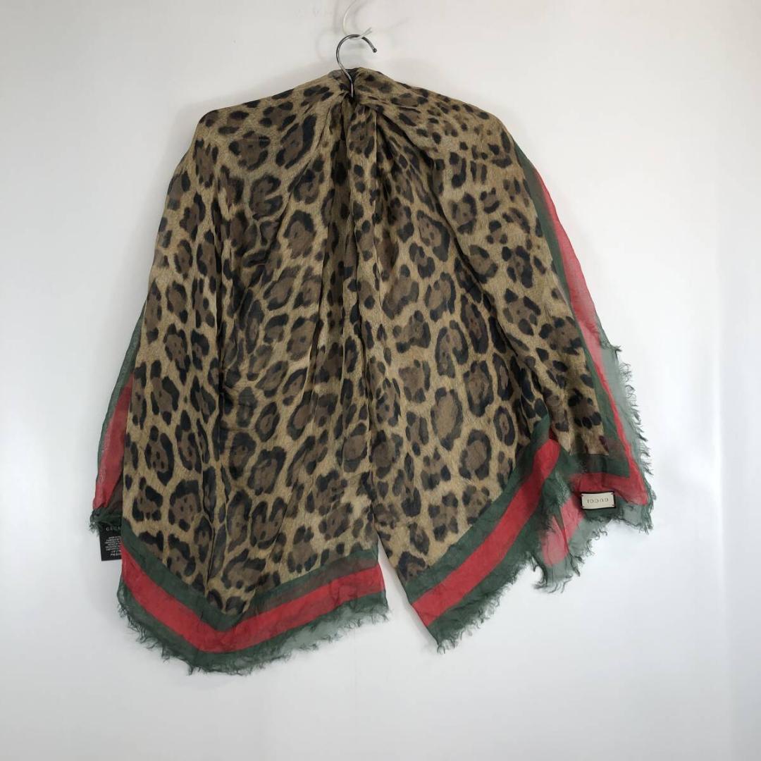 イタリア製 GUCCI グッチ レーヨン/シルク スカーフ レオパード