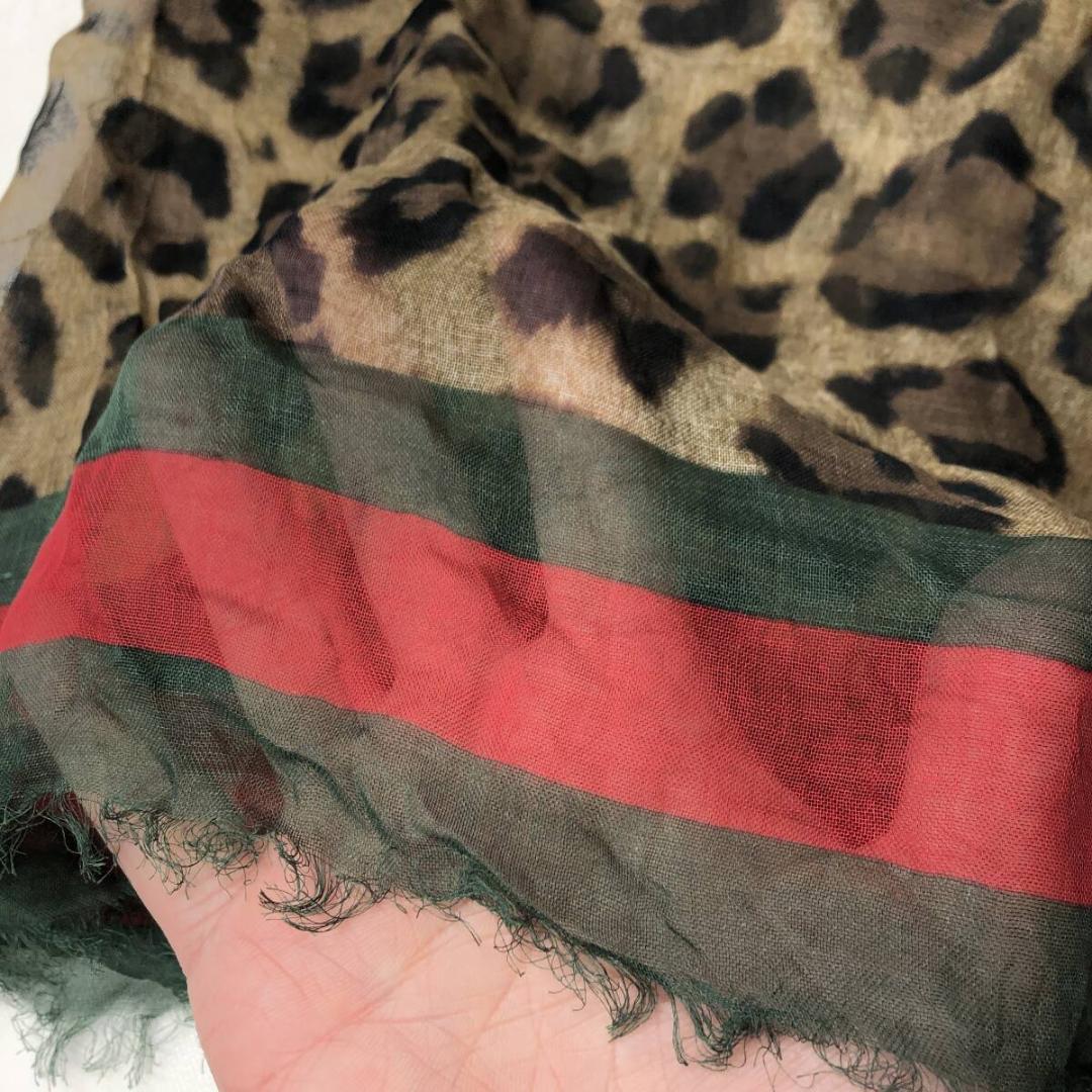 イタリア製 GUCCI グッチ レーヨン/シルク スカーフ レオパード