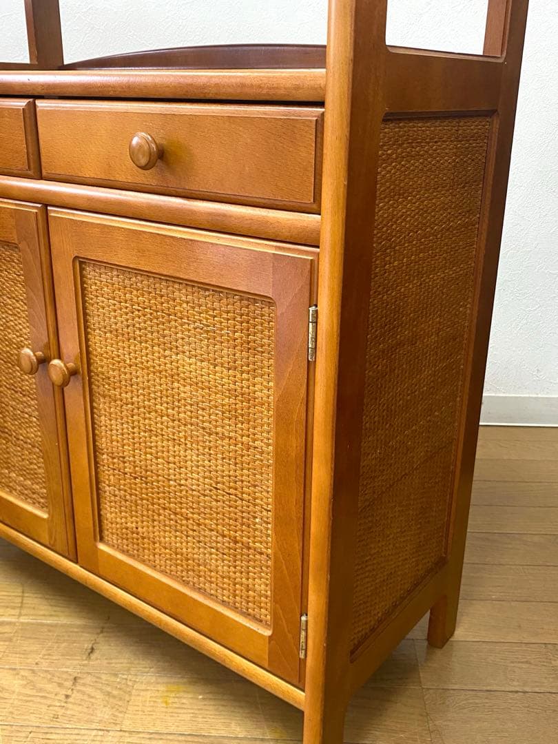 カリモク ラタン 藤 収納 整理 棚 コンソール 電話台 飾り棚