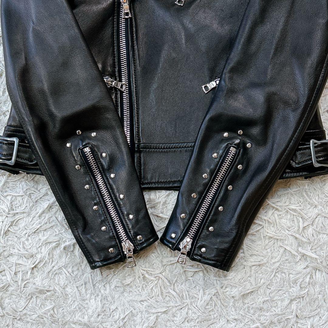 【美品】ドゥロワー ダブル ライダース ジャケット ラムレザー 36 ブラック
