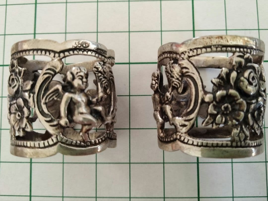 最終価格８３５シルバー.ナプキンリング、ヒルデスハイムの薔薇、天使、