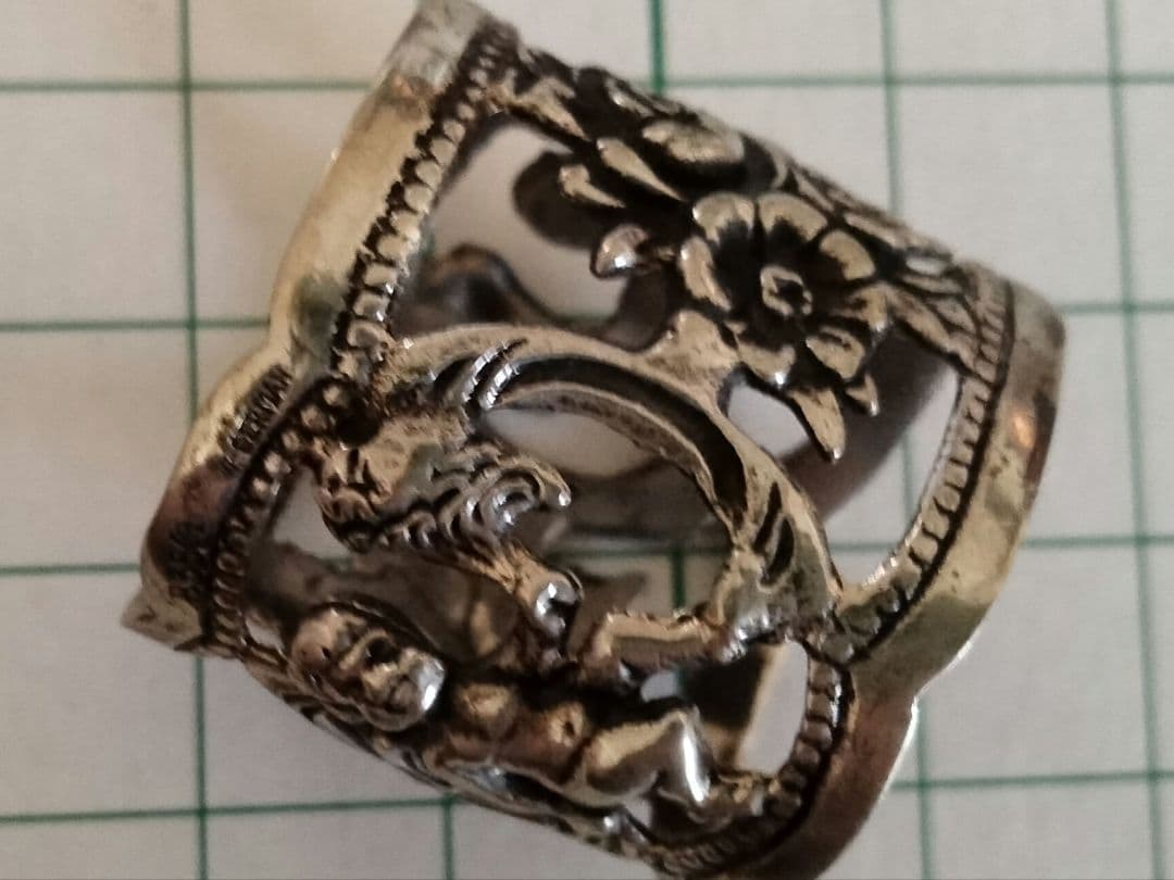 最終価格８３５シルバー.ナプキンリング、ヒルデスハイムの薔薇、天使、