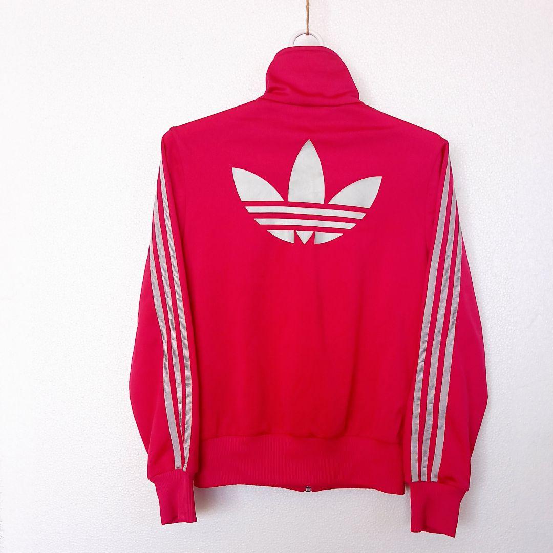adidas ピンク ジップアップジャケット刺繍ロゴ　背面ロゴ　L