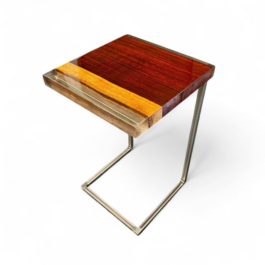 サイドテーブル アイアン 無垢 木製 一枚板 コの字 おしゃれ ベッド 50cm