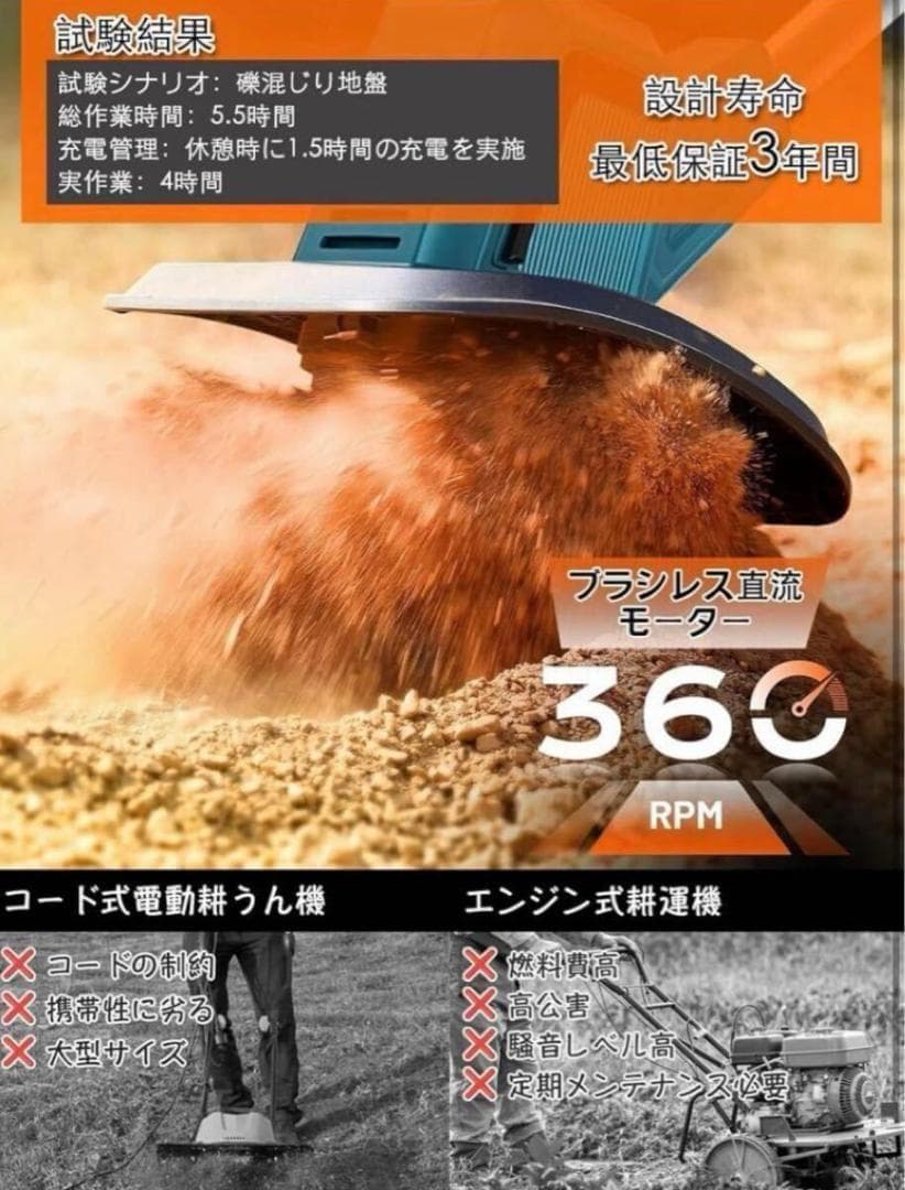 電動耕運機 充電式 電動耕うん機 コードレス 4枚刃 マキタバッテリー併用菜園