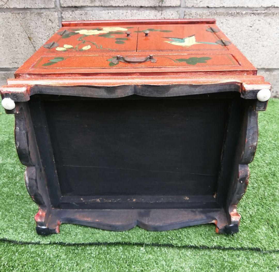 ヴィンテージ 花柄 小型木製箪笥　シノワズリ　漆塗り　アジアン　李朝　チェスト