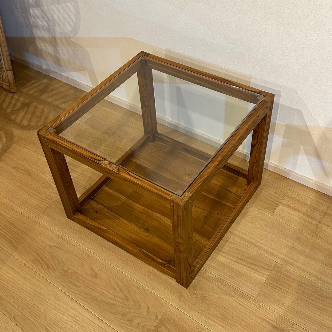 【訳あり】バリ島チーク無垢材ガラステーブル 正方形 通常44,000円がなんと！