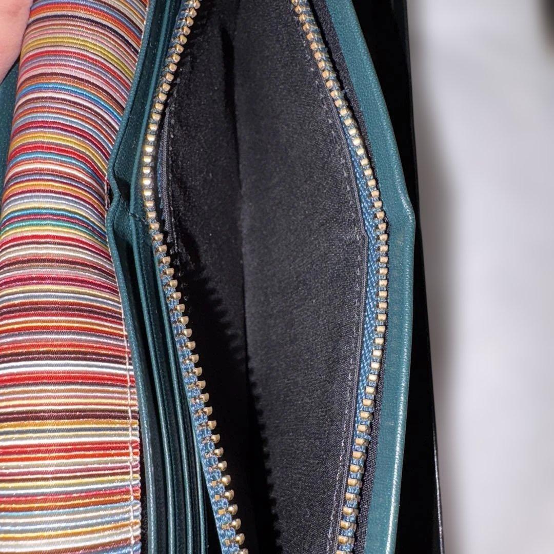 ポールスミス マルチストライプトリムインサイド 長財布 グリーン