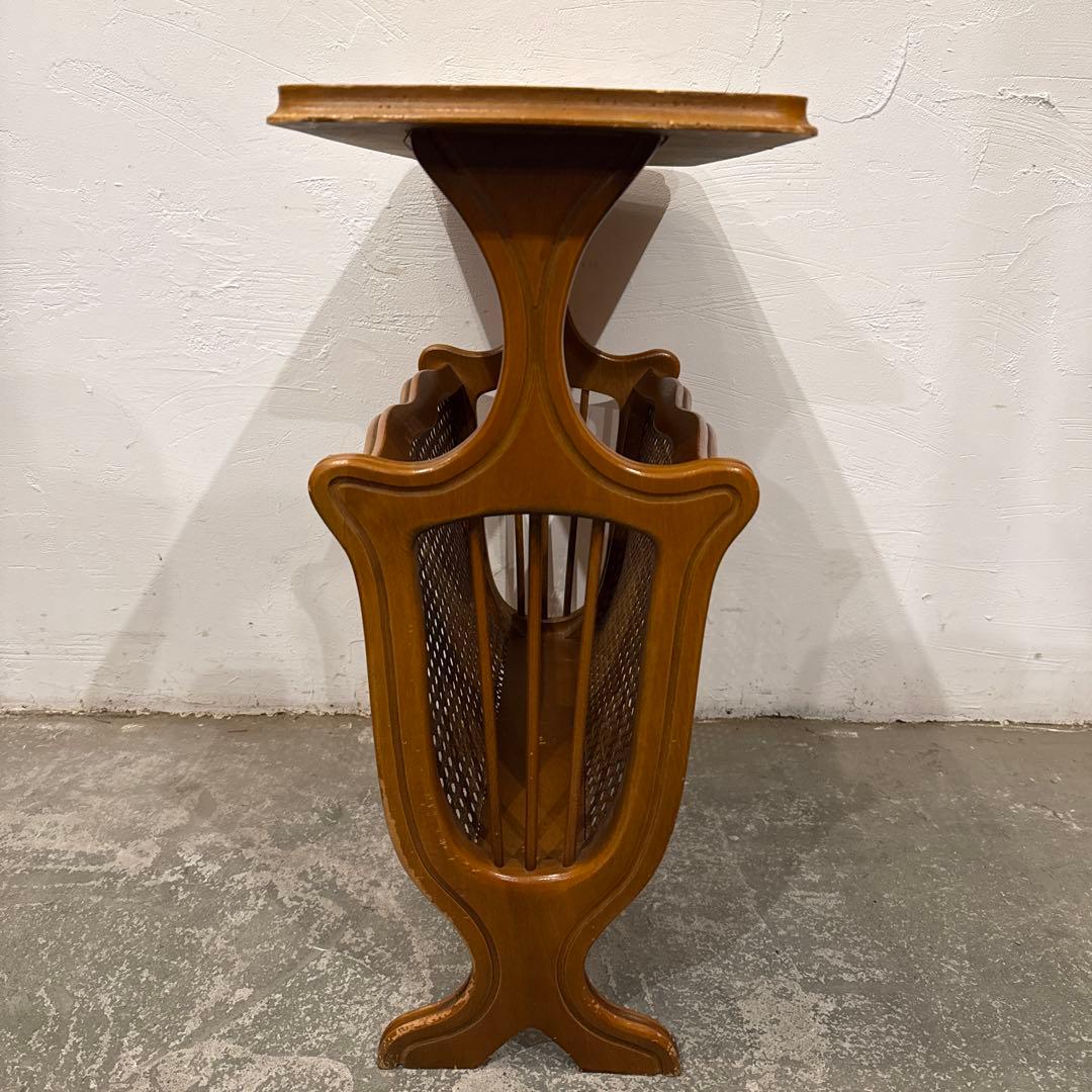 ヴィンテージ　木製サイドテーブル　マガジンラック付き