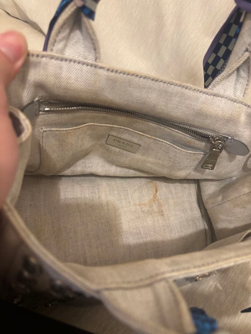 【PRADA プラダ】カナパ　キャンバス トートバッグ スタッズ付き