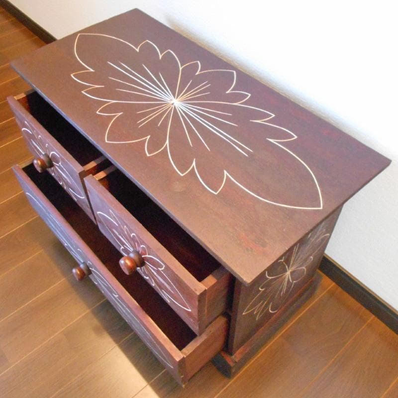 花柄模様 チェスト アジアン家具 バリ家具 収納家具 完成品家具 アンティーク風