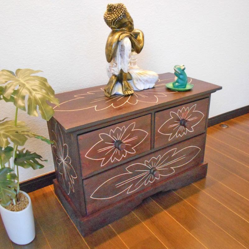 花柄模様 チェスト アジアン家具 バリ家具 収納家具 完成品家具 アンティーク風