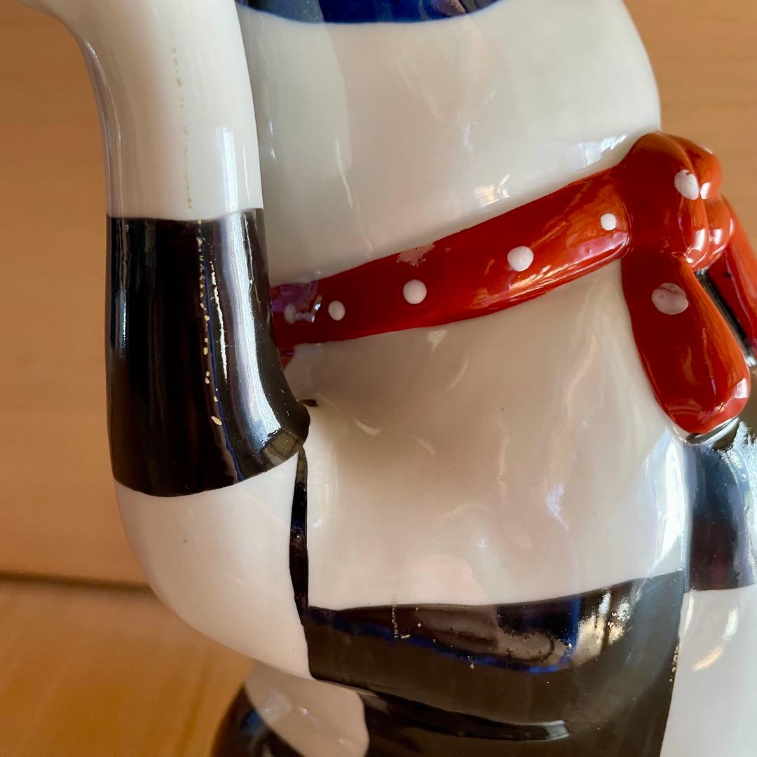 【未使用】赤絵市松猫　招き猫　瀬戸焼　左　まねきねこ　置物　縁起物