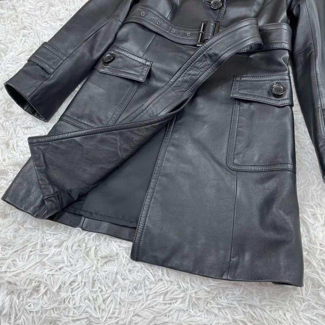小さいサイズ✨34✨23区　羊革　レザーコート　チェスターコート　ベルト付　　黒