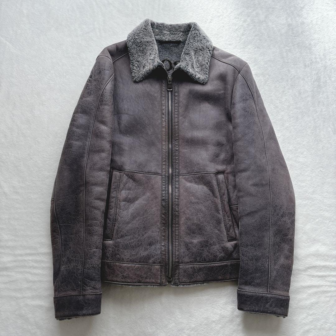 【美品】ヒューゴボス　ムートンジャケット　ラムレザー　グレー　ブルゾン　本革
