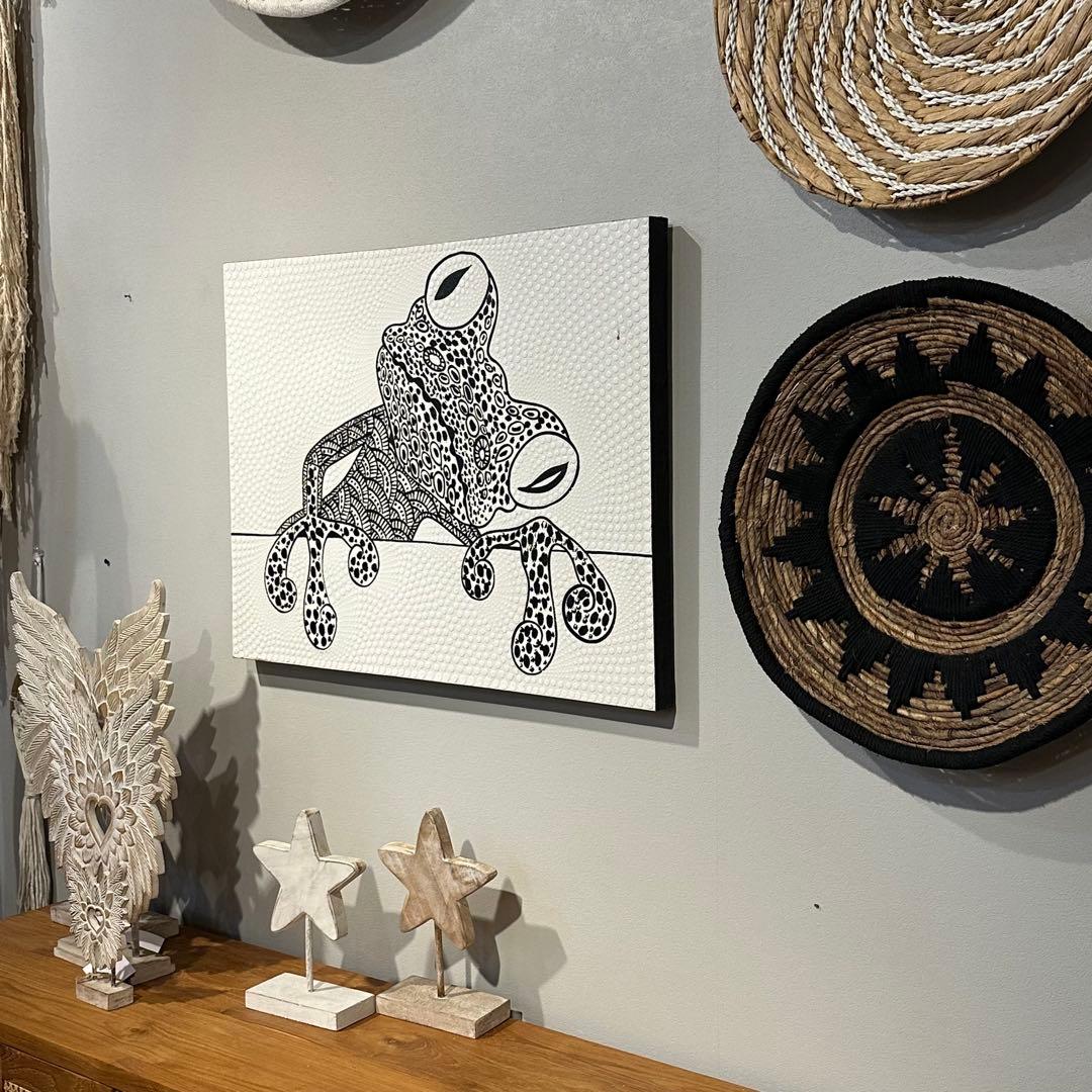 【訳あり】バリ島ドットアート カエル60×80cm通常22,000円がなんと！