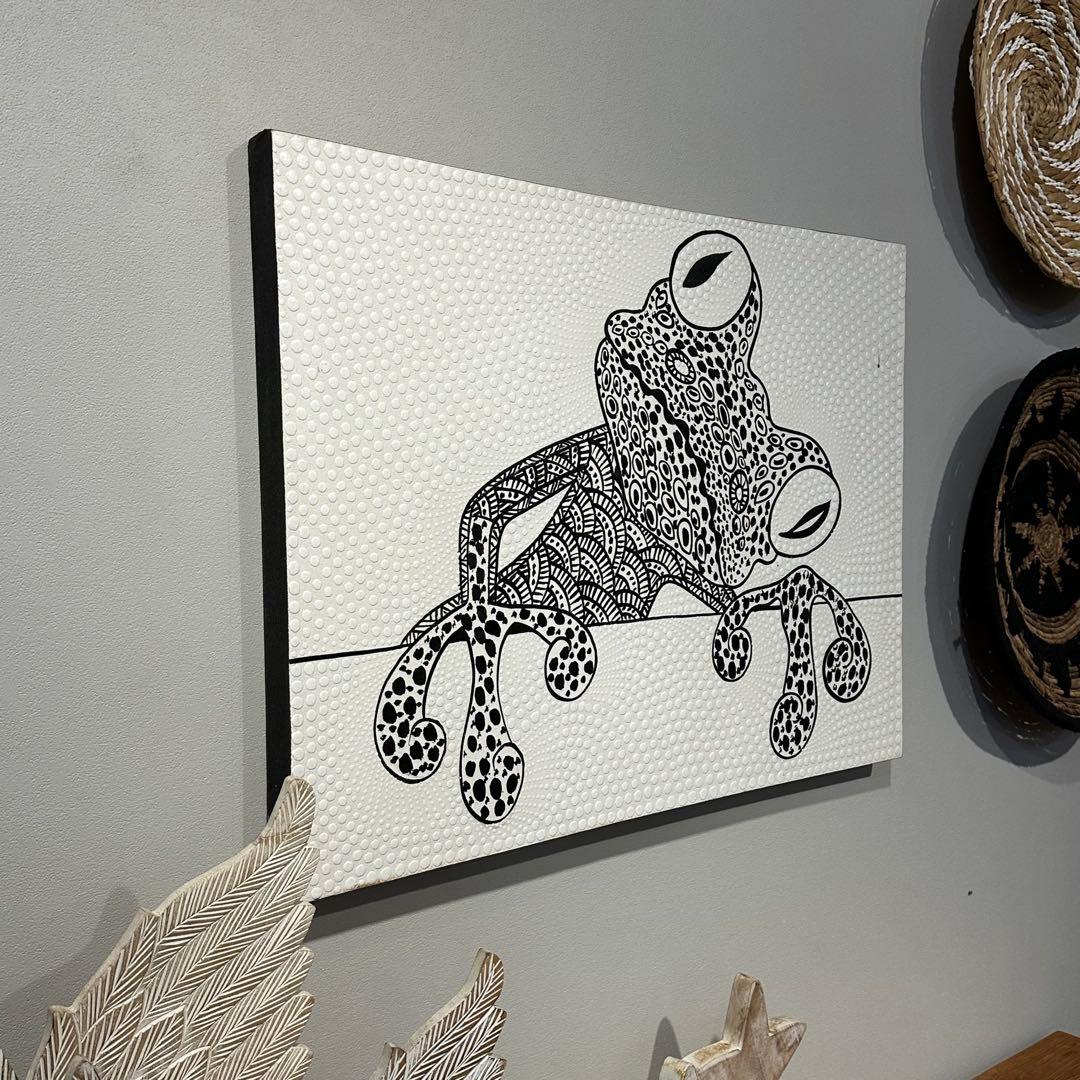 【訳あり】バリ島ドットアート カエル60×80cm通常22,000円がなんと！