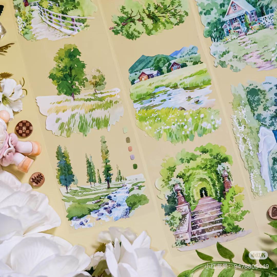 【8572】海外　マステ　5m巻売り　PETマスキングテープ　春景色