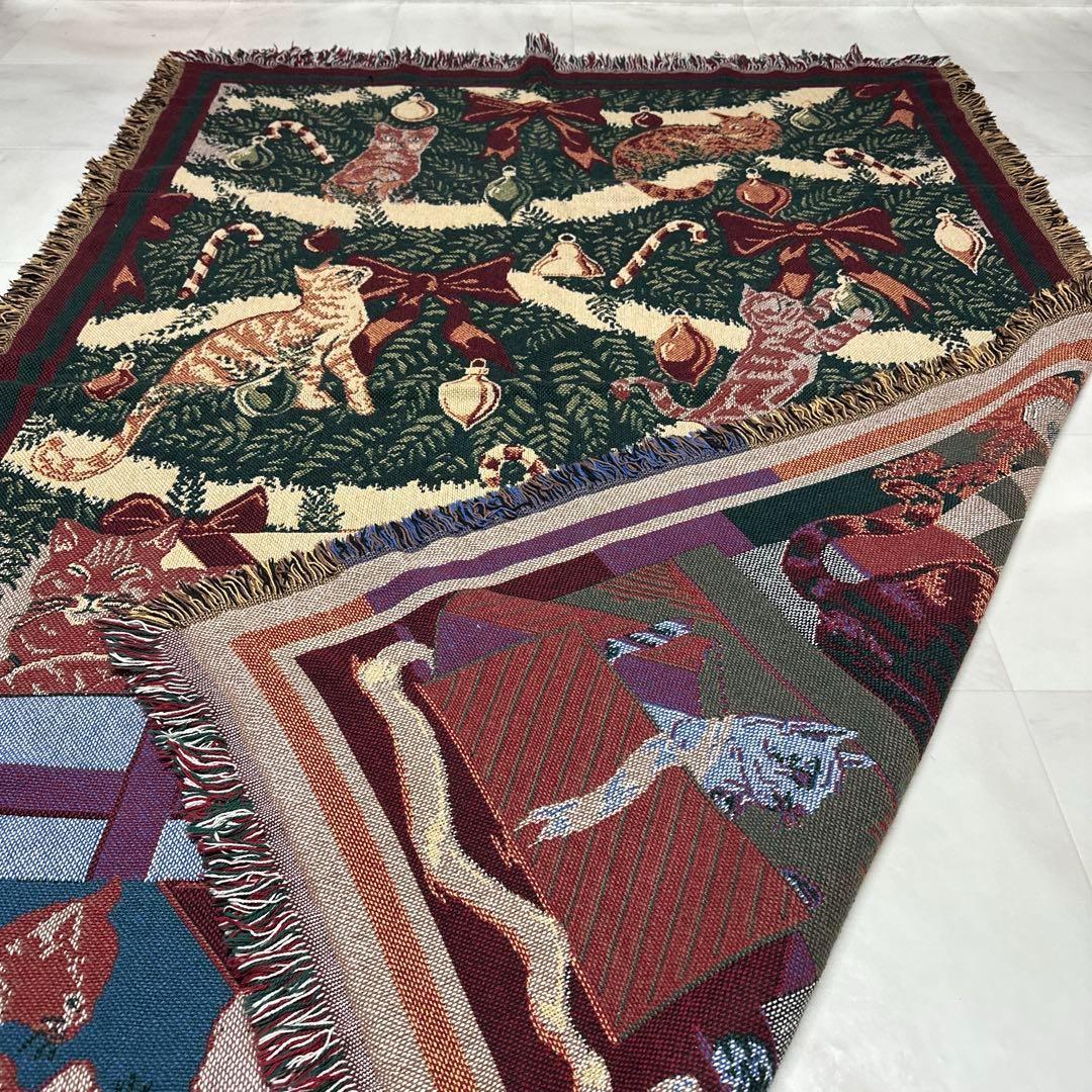 猫　クリスマス　マルチカバー　ソファーカバー　ヴィンテージラグ　180x123