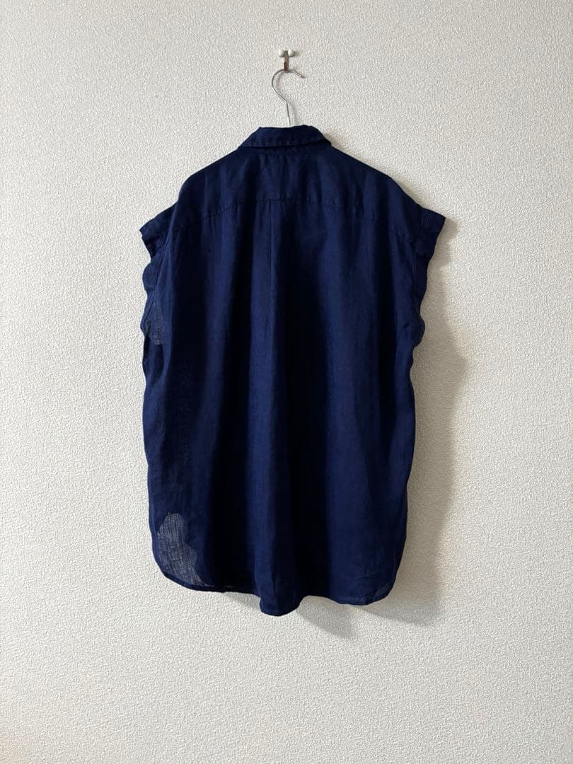 ラルフローレン　リネン　ネイビー　フレンチスリーブ　シャツ　XS