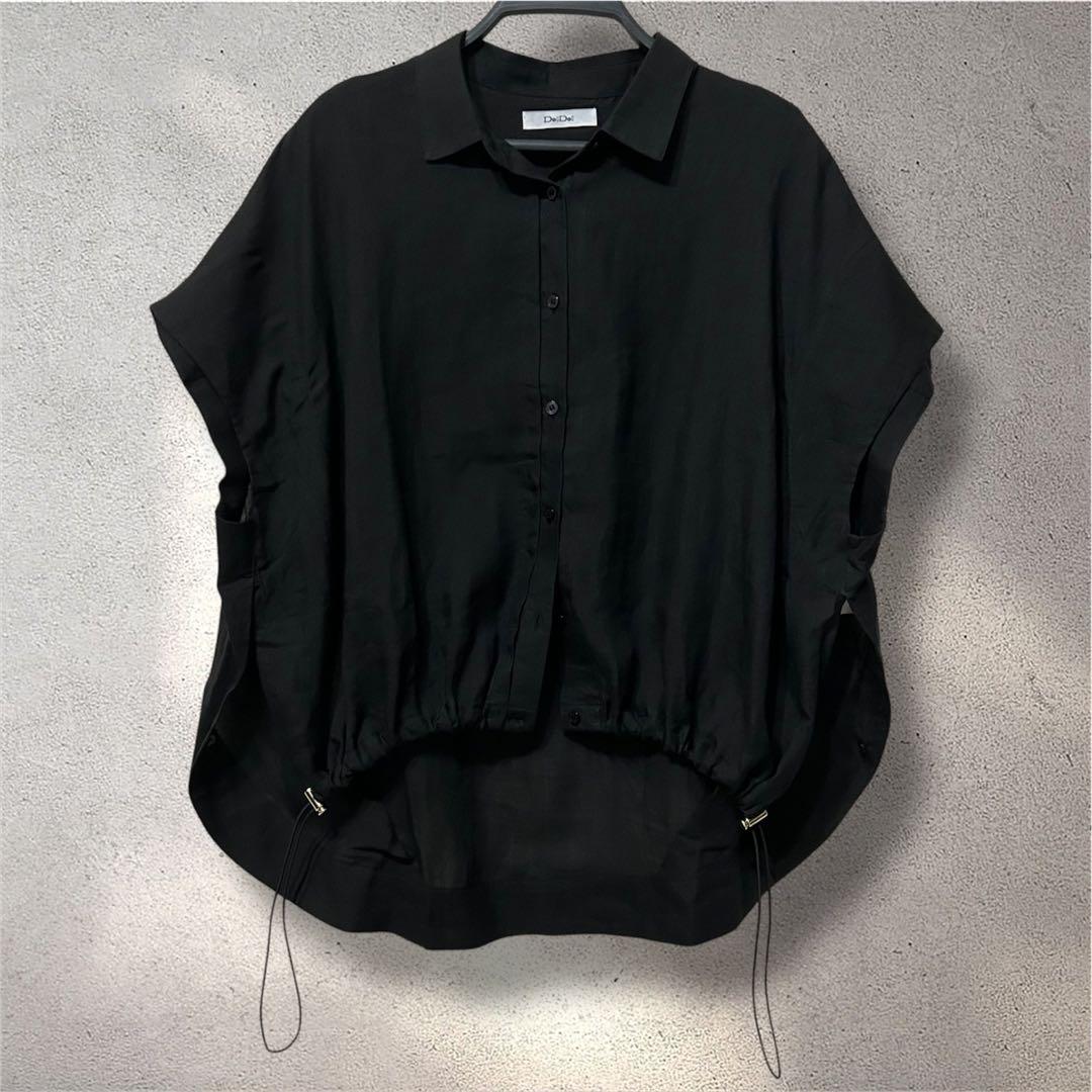 新品 今期 doudou リネンドロストフレンチシャツ シアー ブラック