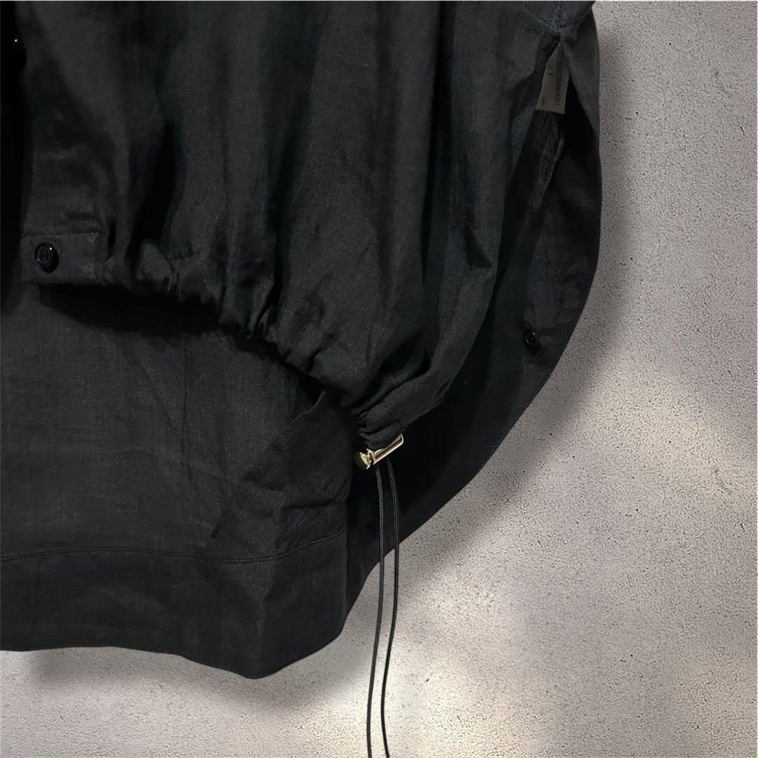 新品 今期 doudou リネンドロストフレンチシャツ シアー ブラック