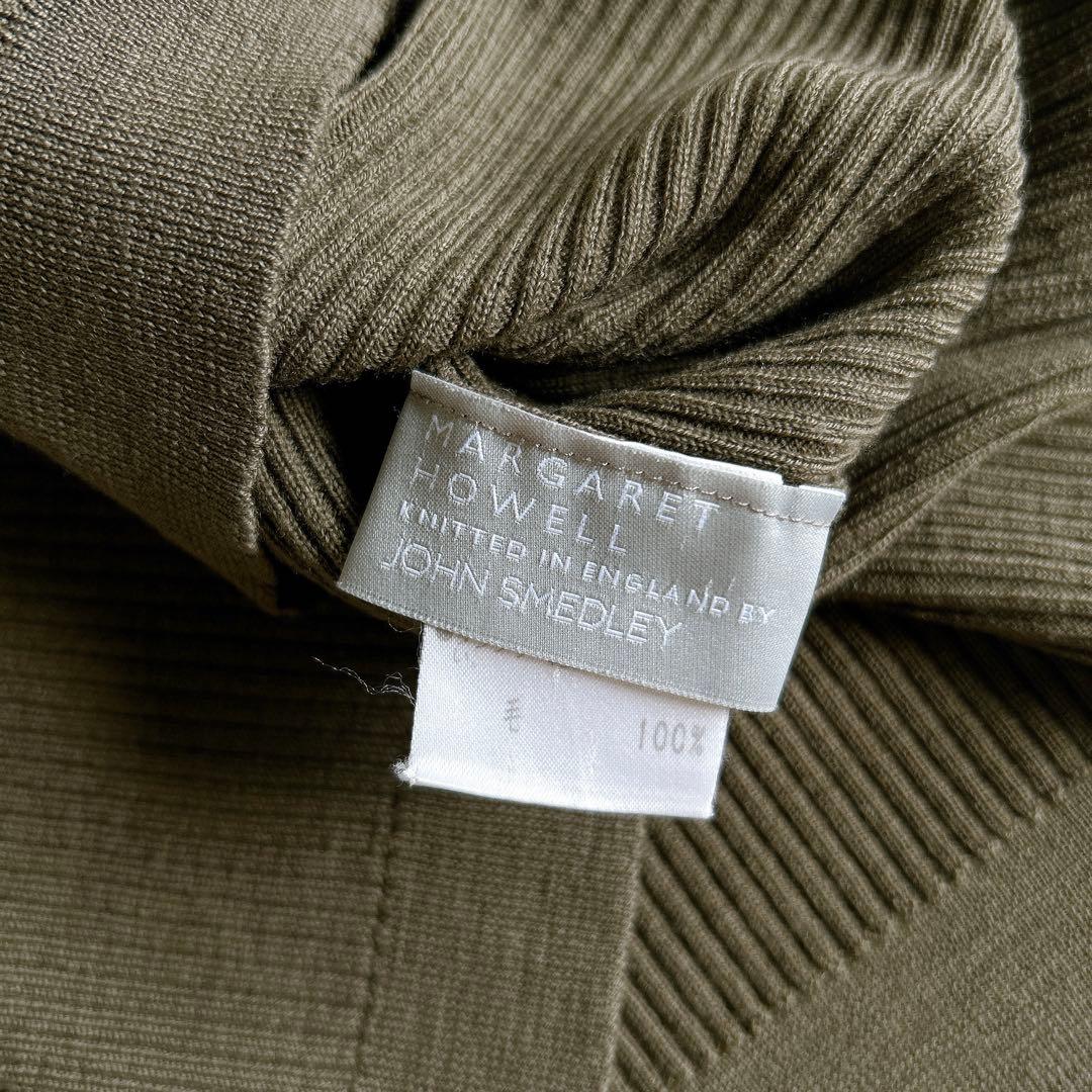 マーガレットハウエル×ジョンスメドレー　リブタートルネックニット　リブ　カーキ