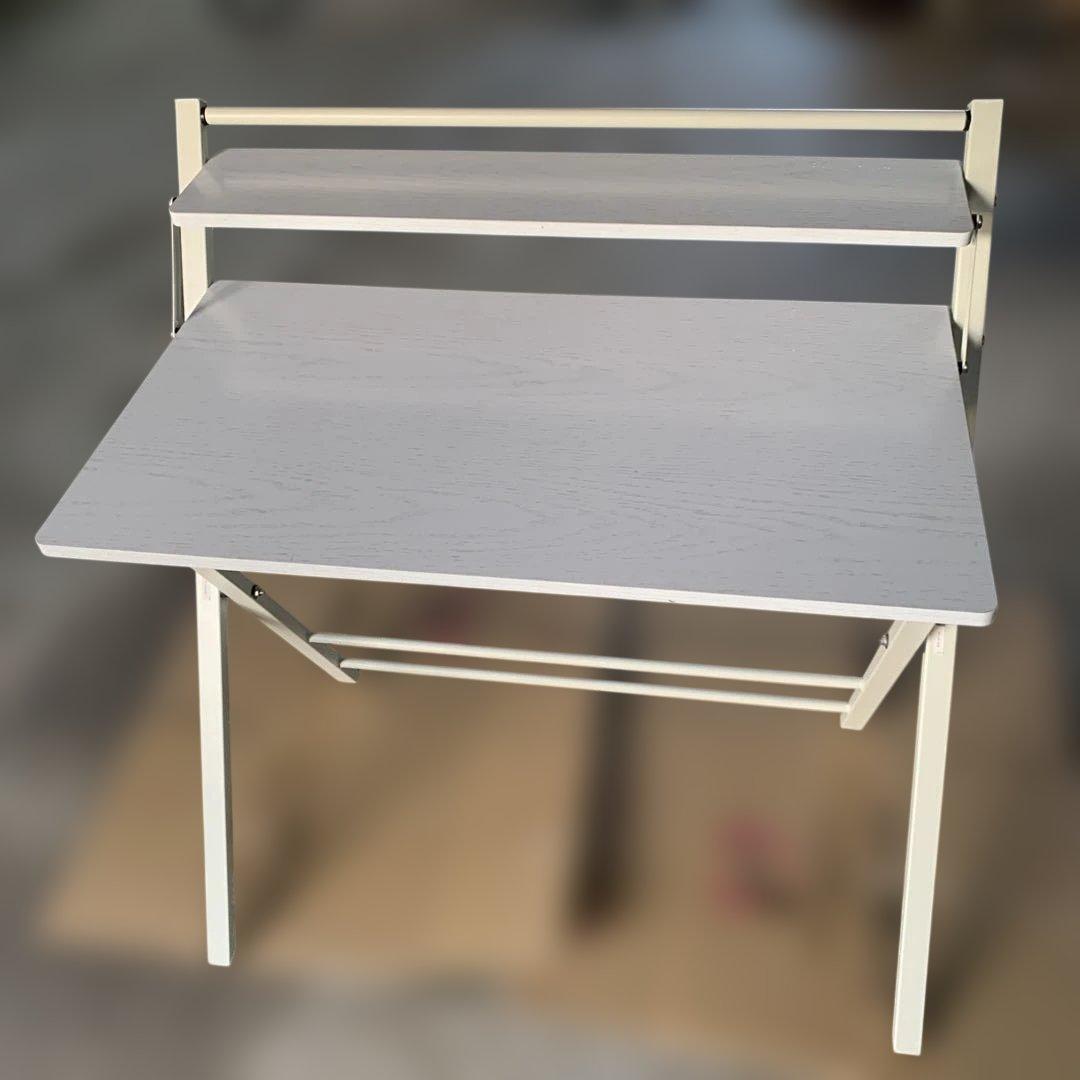 たのメル便　ホワイト折りたたみパソコンデスク 上段棚付き