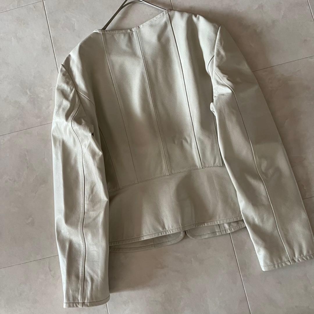 極美品✨PLATINEプラティーヌ ラムレザーノーカラージャケット 本革羊革38