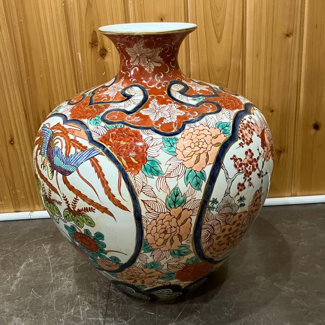 【有田焼/古泉窯 花瓶】赤絵 美人 花 高さ42cm 飾壺 古美術品