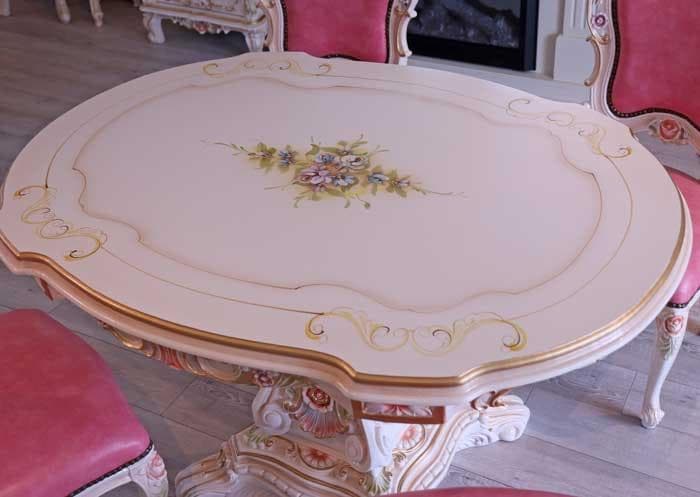 専用 ダイニング5点セット 120cm ロココ 本革 猫脚 テーブルセット