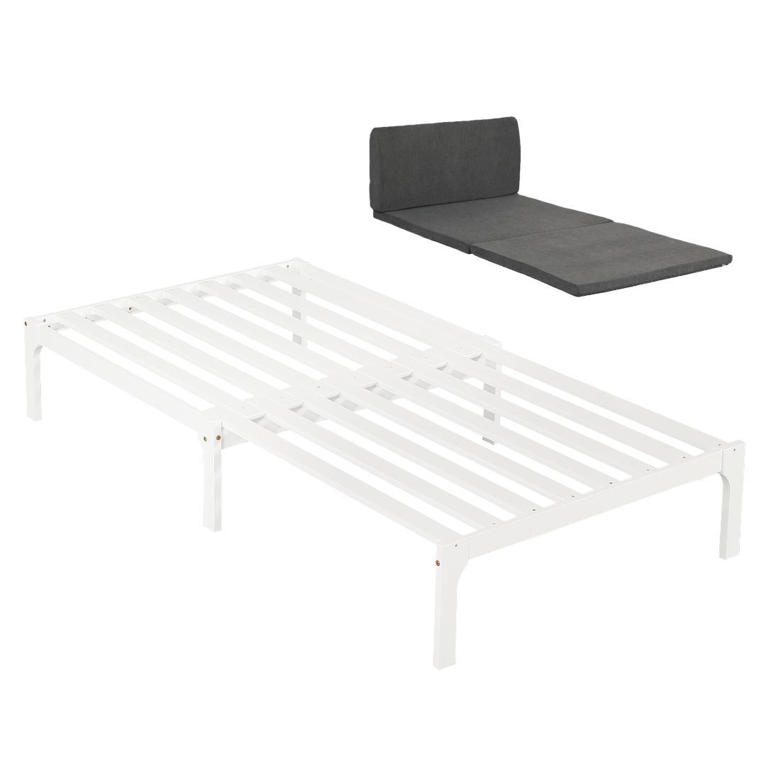 タイムセール！ソファベッド【ダークグレーマット付き】　長さは調節可能　WHITE