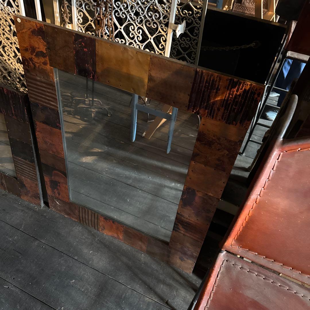 トルコ銅張りミラー 銅飾り鏡Ｌ