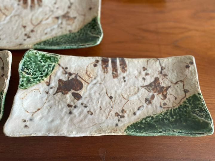 ばら売り応相談　織部　角皿　焼き物皿　作家もの　刺身皿　魚皿