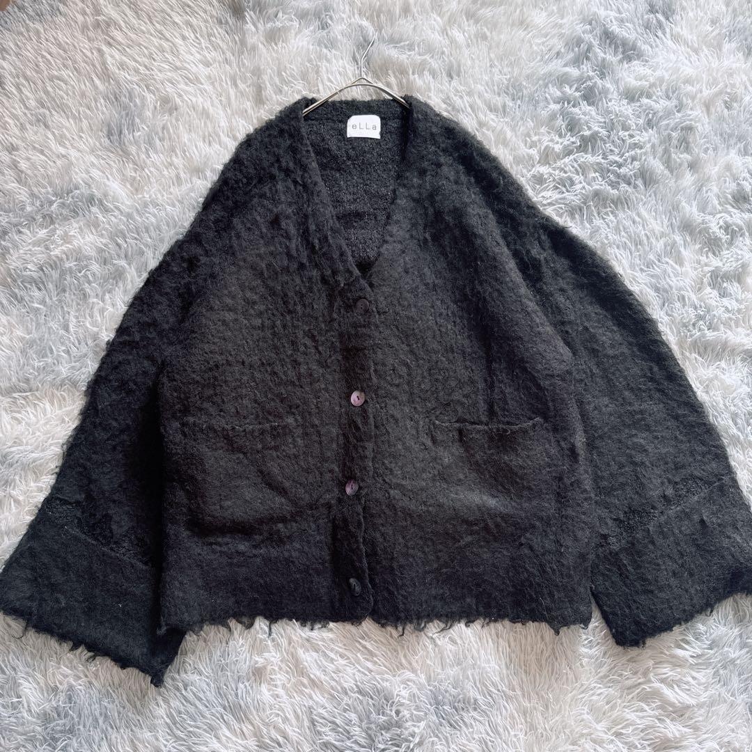 eLLa_selectshop シャギーニットカーディガン ゆったり 黒 美品