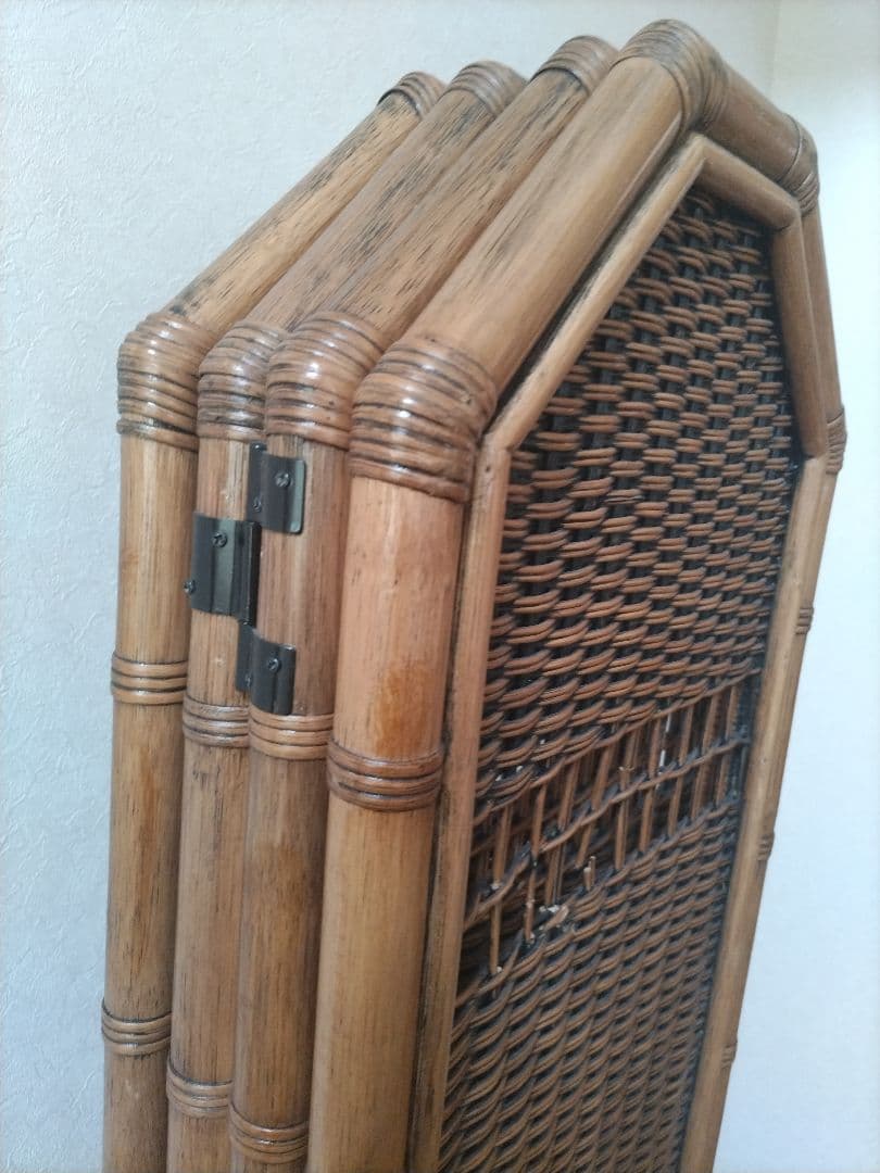 藤　ラタン　パーテション　4連　衝立　間仕切り
