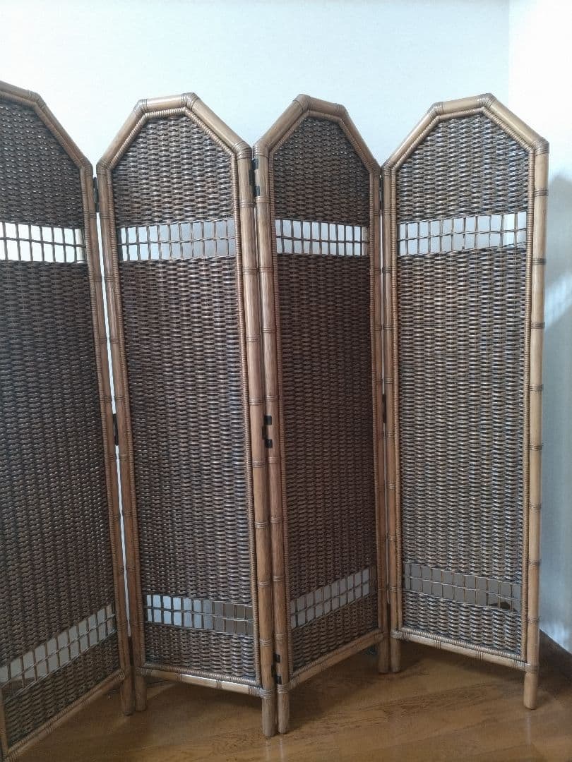 藤　ラタン　パーテション　4連　衝立　間仕切り