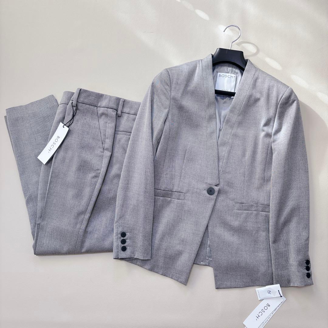 未使用✨BOSCH ボッシュ ノーカラー パンツスーツ 40 グレー チェック