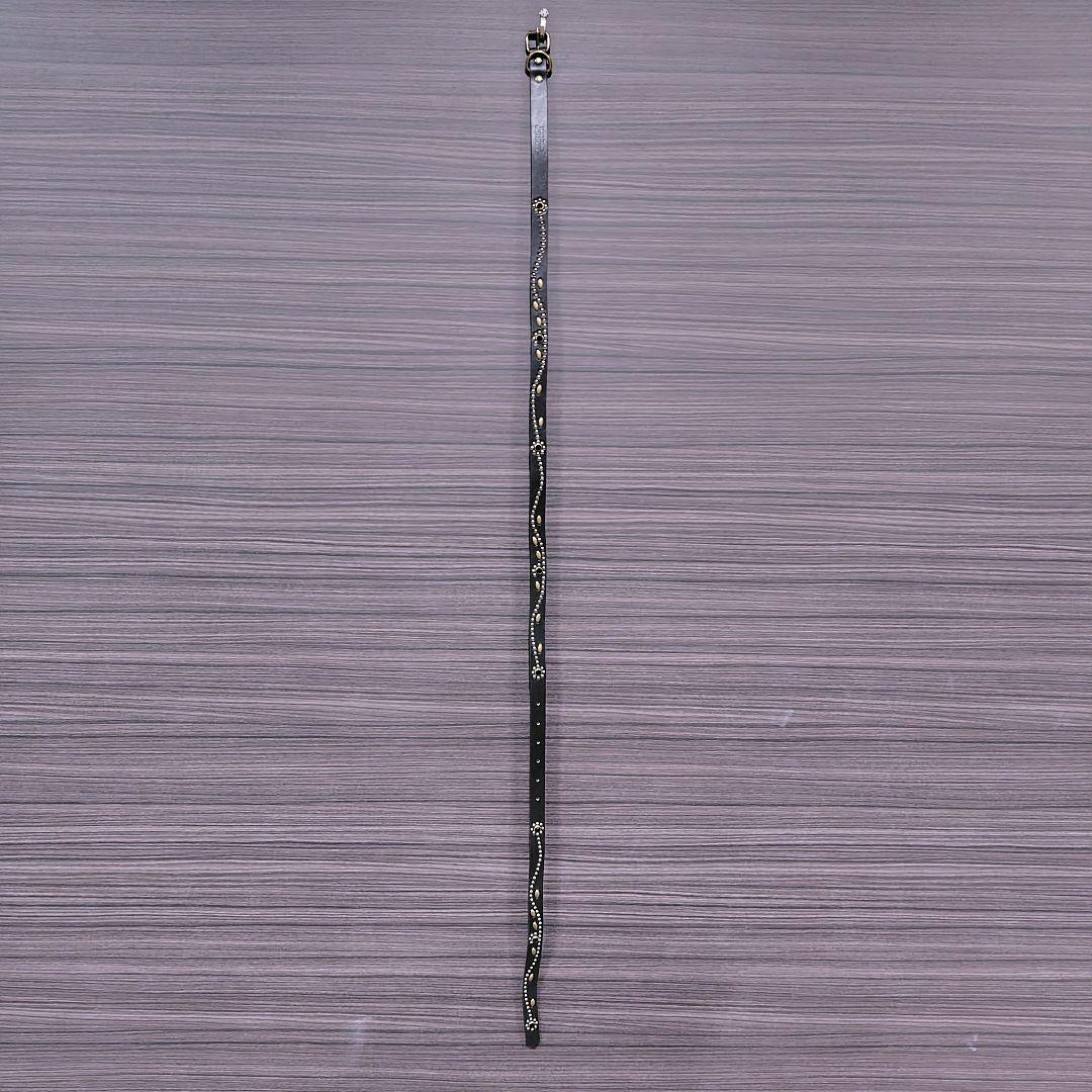 フラワー黒金■本革レザーフルスタッズナローベルト☆アメカジ古着ヴィンテージ