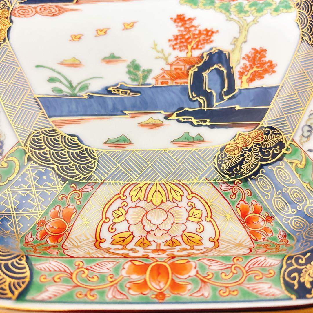 有田焼　幸楽窯　錦色絵山水尺盛皿　31cm