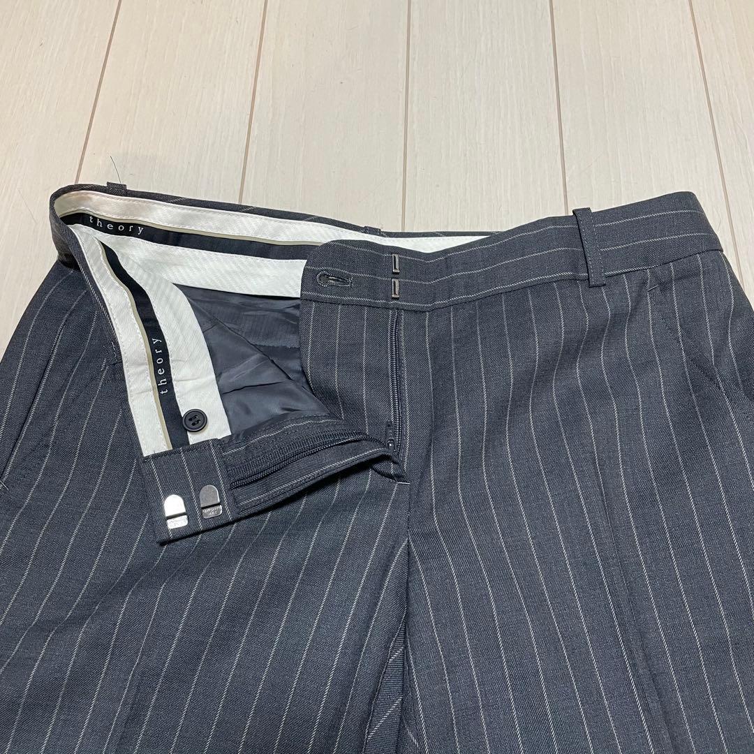 theory ストライプ ビジネスパンツスーツ フレアパンツ グレー